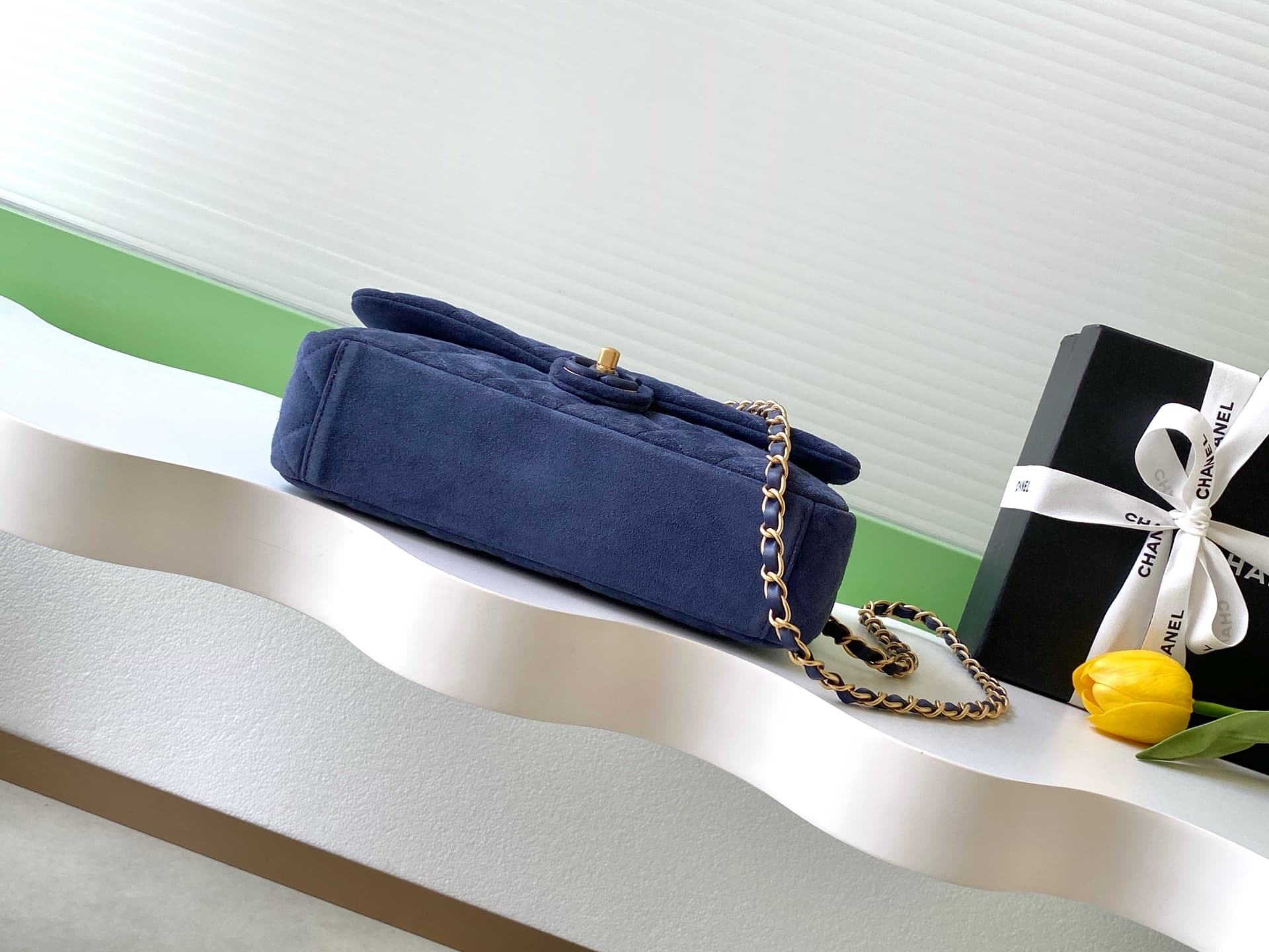Chanel Classic Flap bag in Navy Blue Suede & Gold-Tone Metal AS5987 A