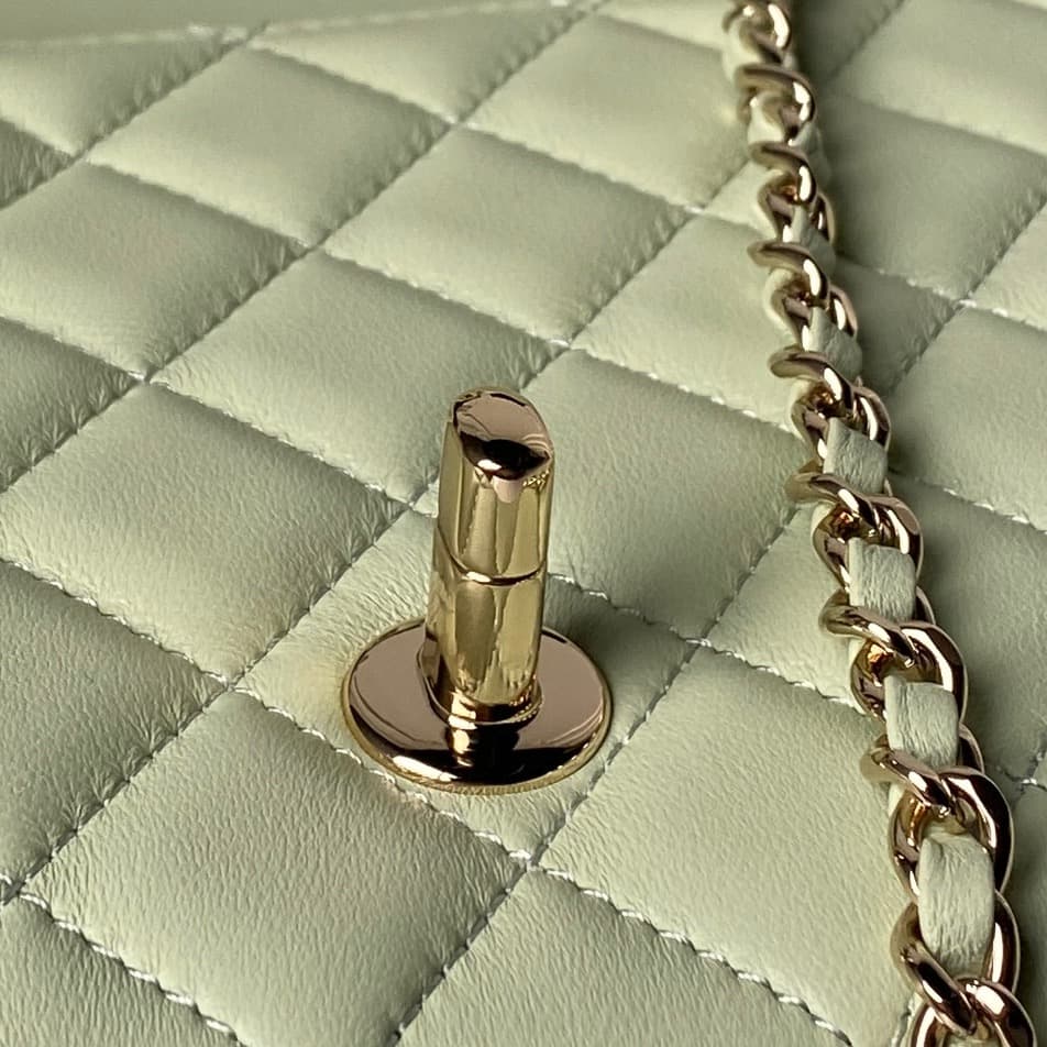 Chanel Classic Flap Bag Lambskin & Gold-Tone Metal AS5756 Light Green High