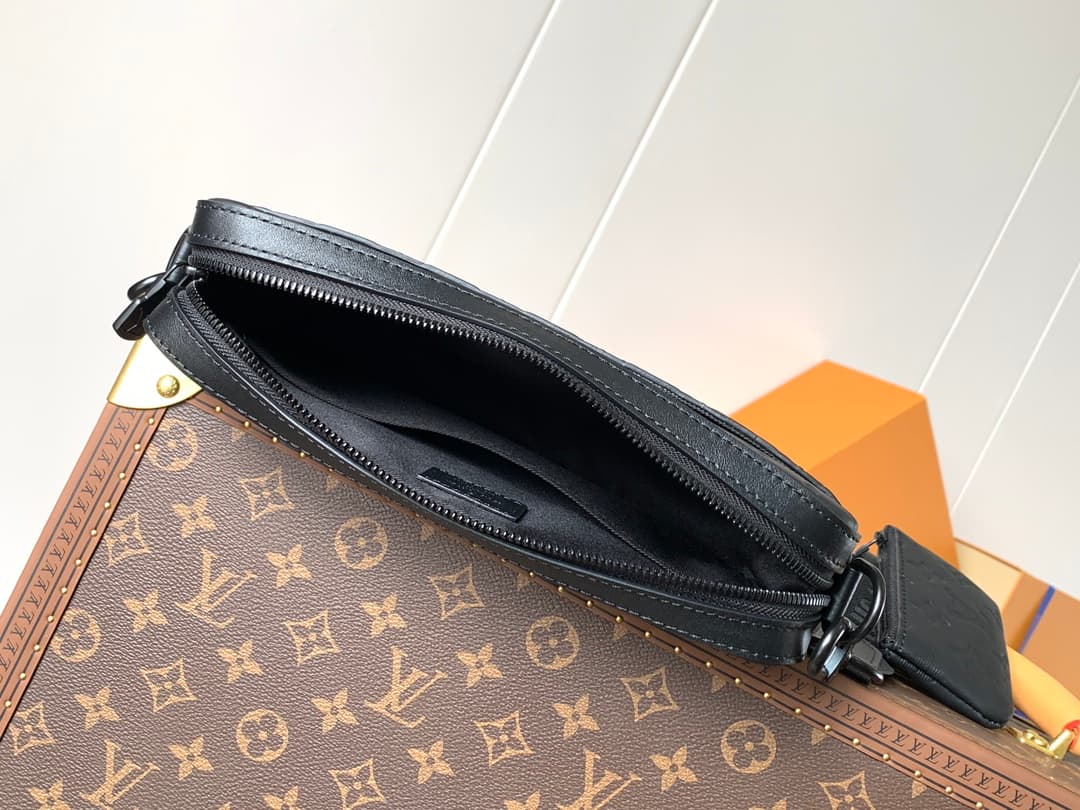 Louis Vuitton Duo Messenger Black Monogram Shadow Embossed Calf Leather M69827 High