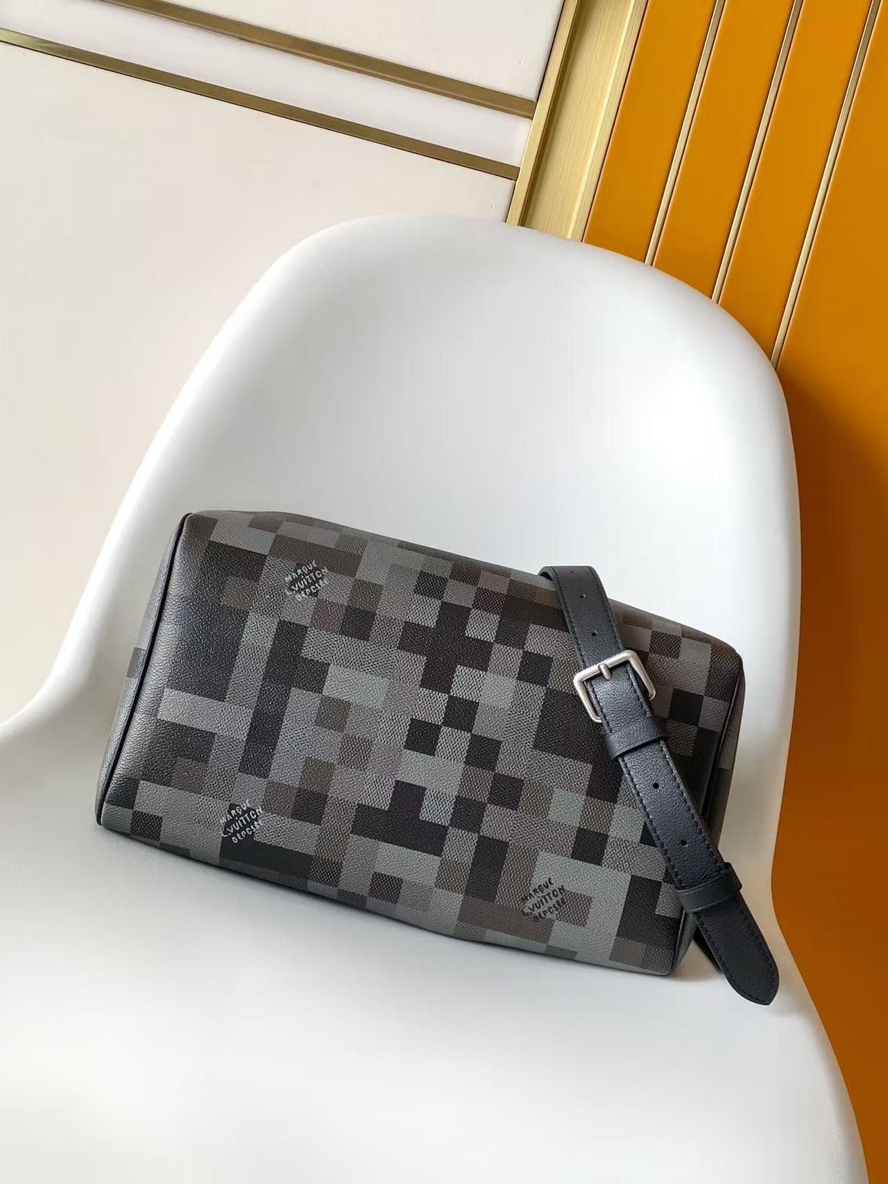 Louis Vuitton Speedy 30 Bandoulière Black Damoflage coated canvas M28977 High