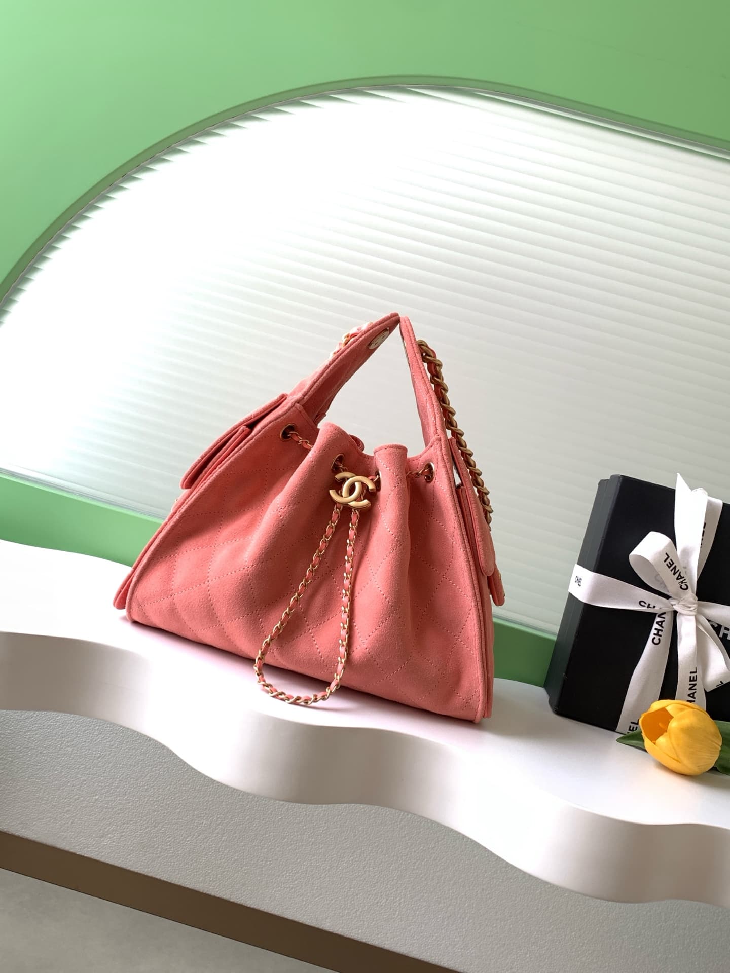 Chanel 25 Small Hobo handbag AS5293 Suede&Gold-tone Metal Orange Pink A
