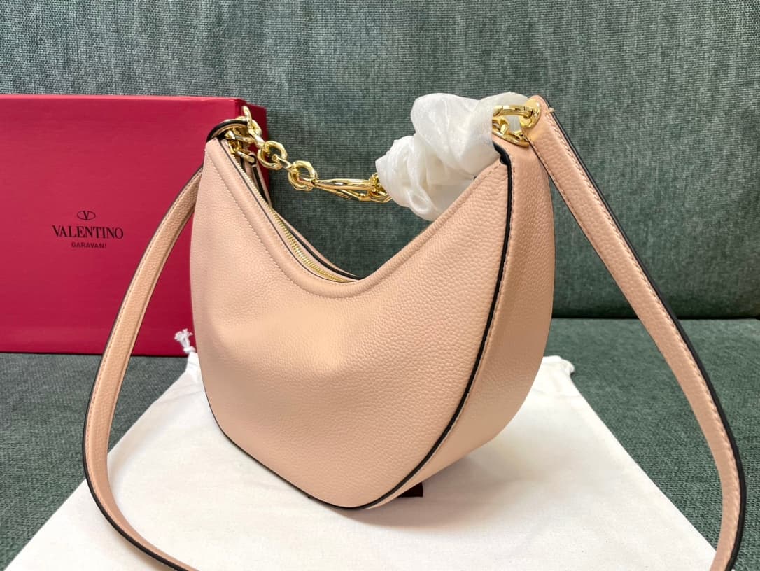 Valentino Garavani VLogo Moon small hobo bag in Light Pink grained calfskin High