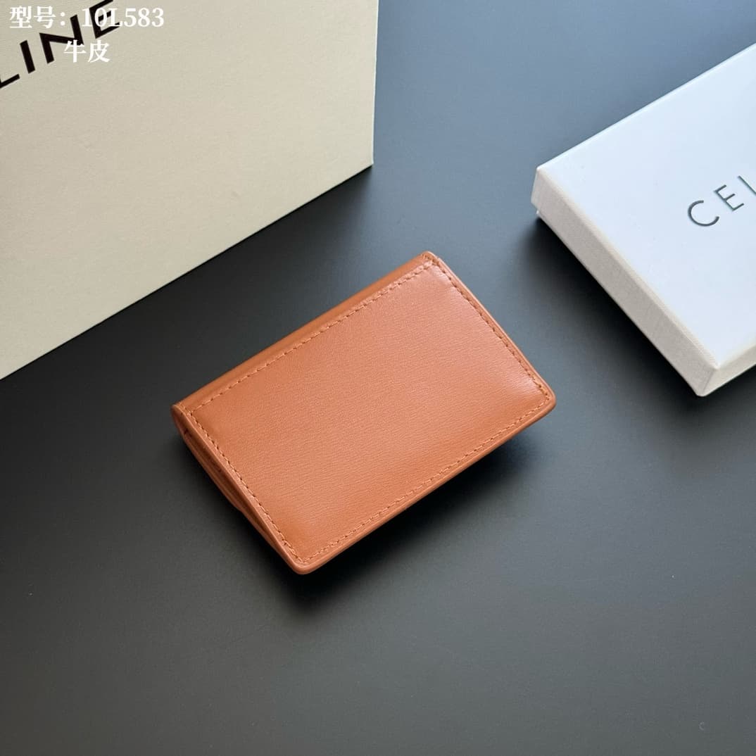 Celine Triomphe Flap Card Holder in shiny Caramel calfskin High