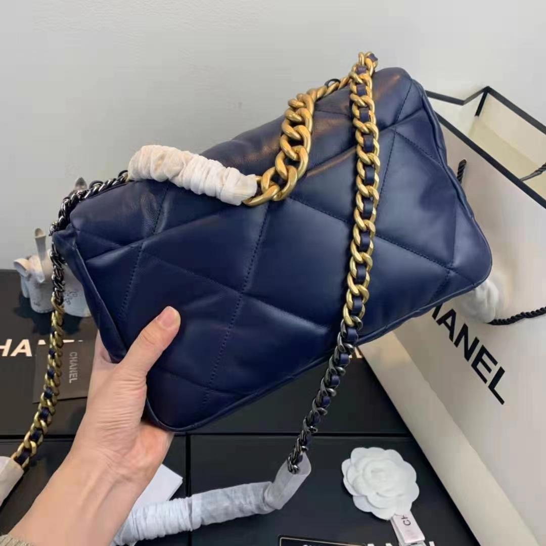 Large Chanel 19 Flap Bag Lambskin Navy High