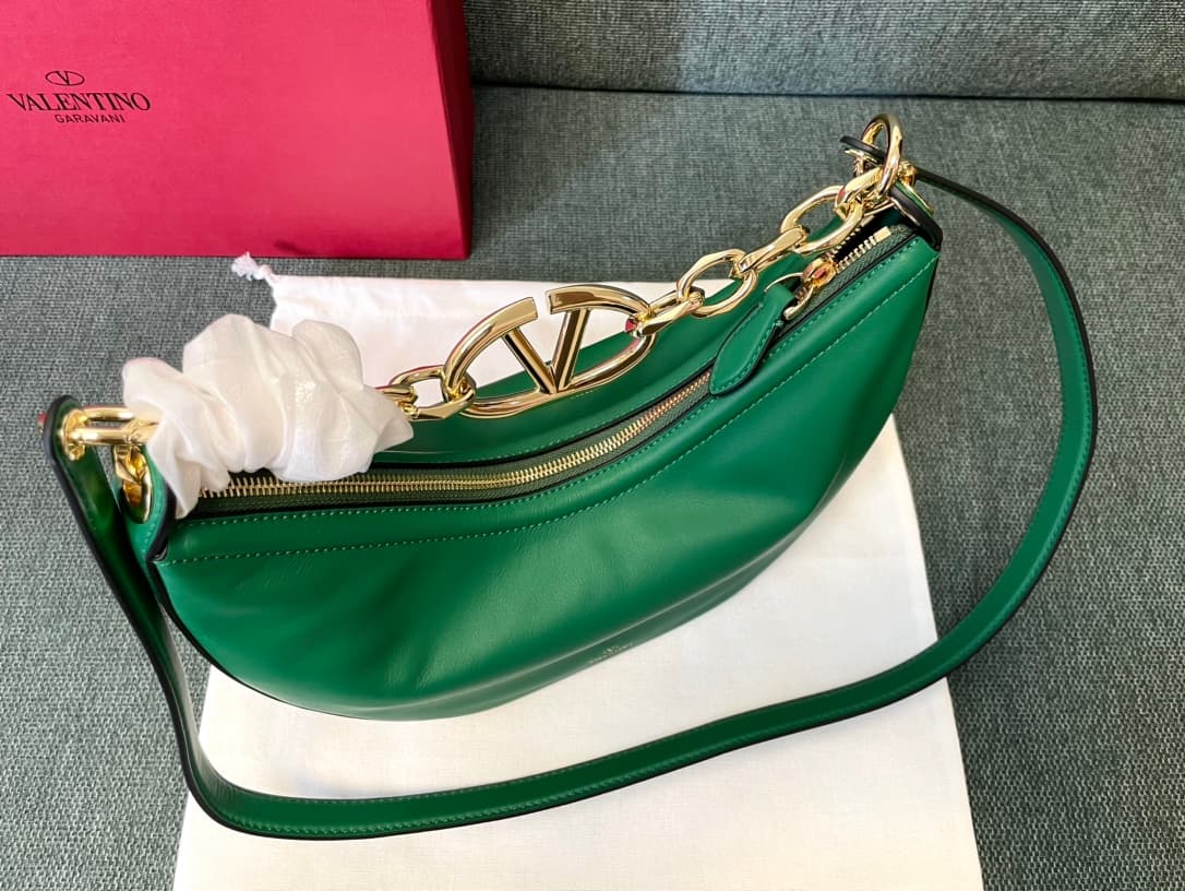 Valentino Garavani VLogo Moon small hobo bag in Green smooth calfskin High