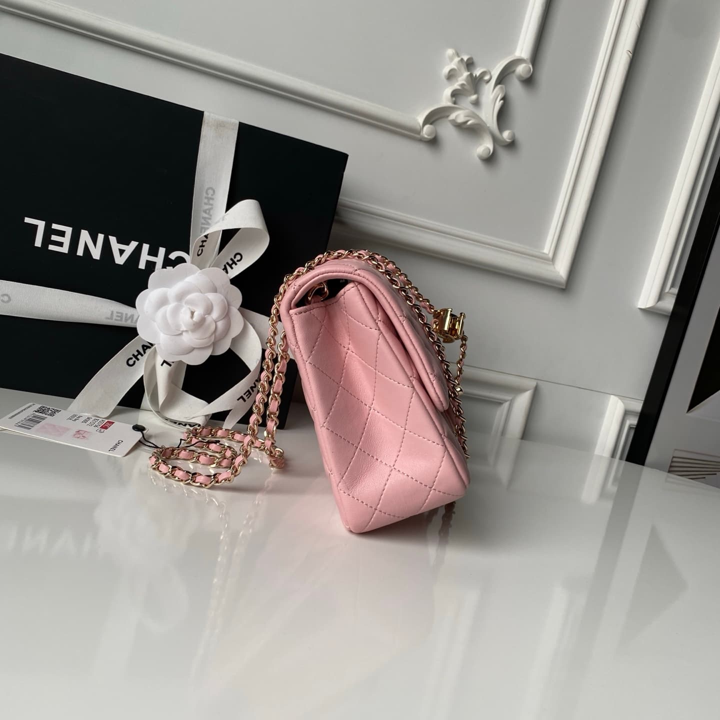 Chanel Classic Flap Bag Lambskin & Gold-Tone Metal AS5756 Pink High