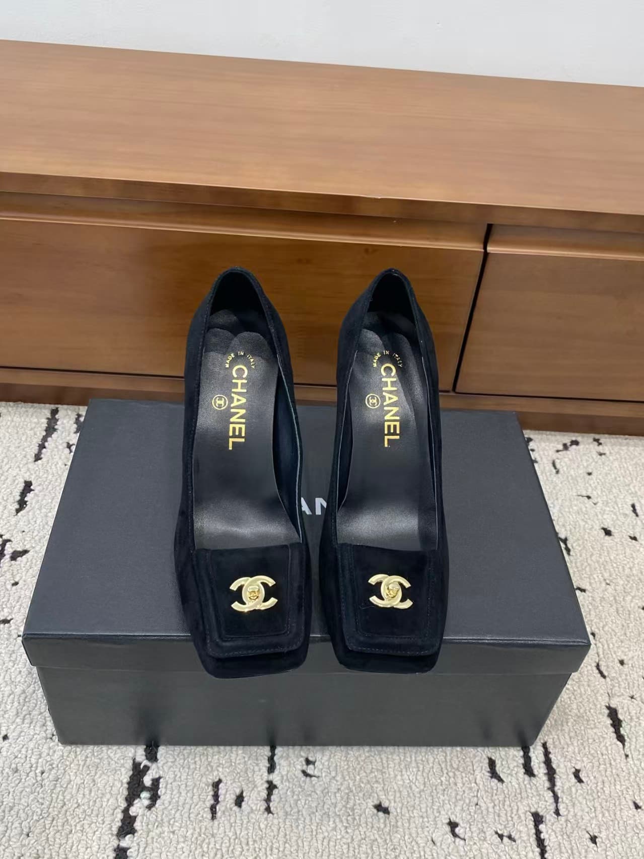 Chanel Suede Square-toe Pumps