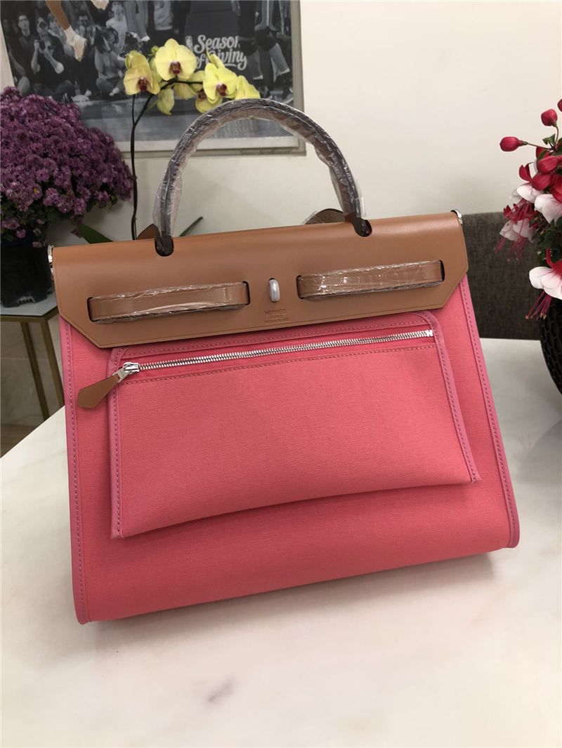 Hermes Herbag 31 bag Canvas and Leather Pink High