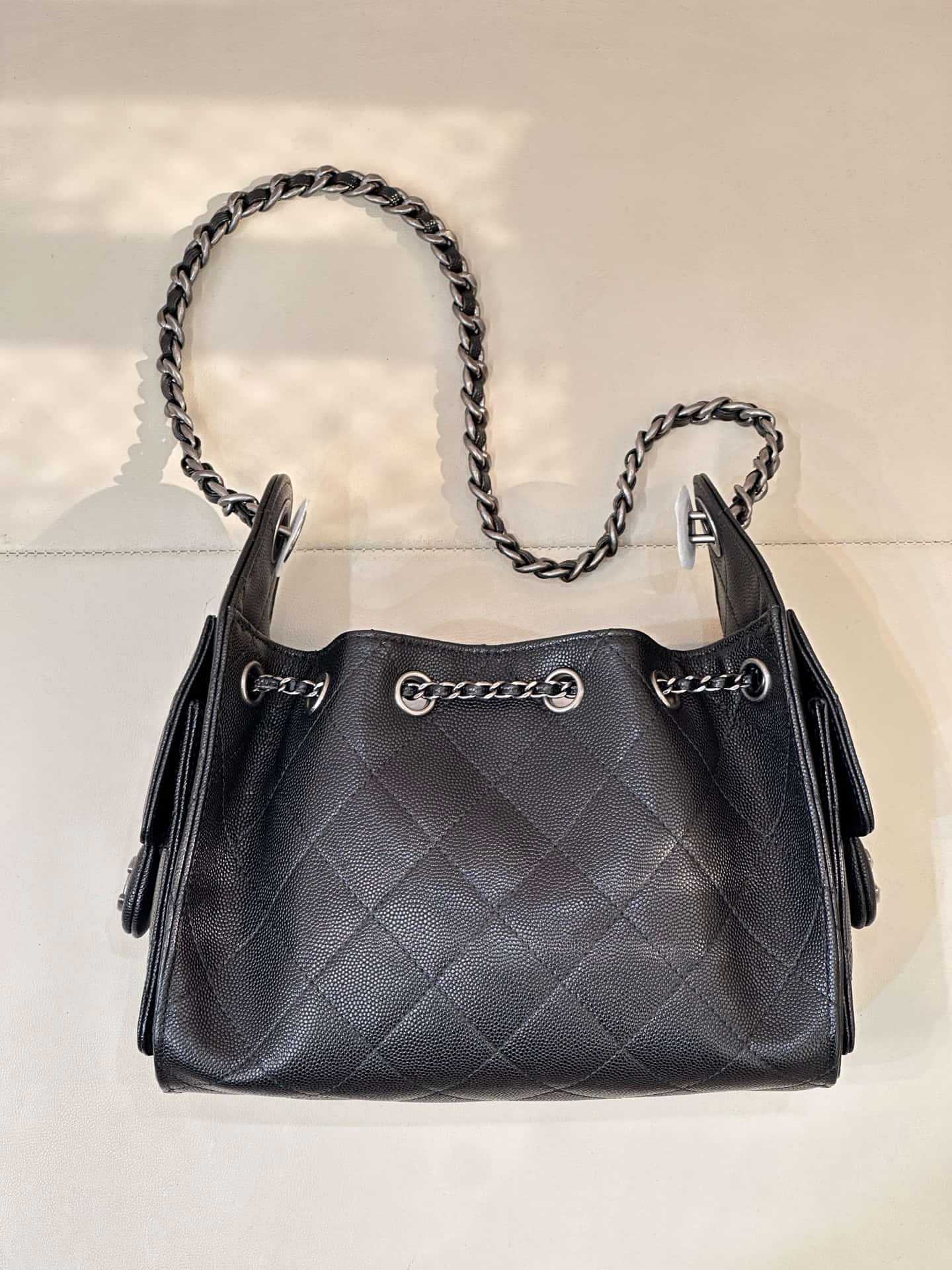 CHANEL 25 Mini Handbag AS5631 Grained Calfskin & Silver-tone Metal Black TOP