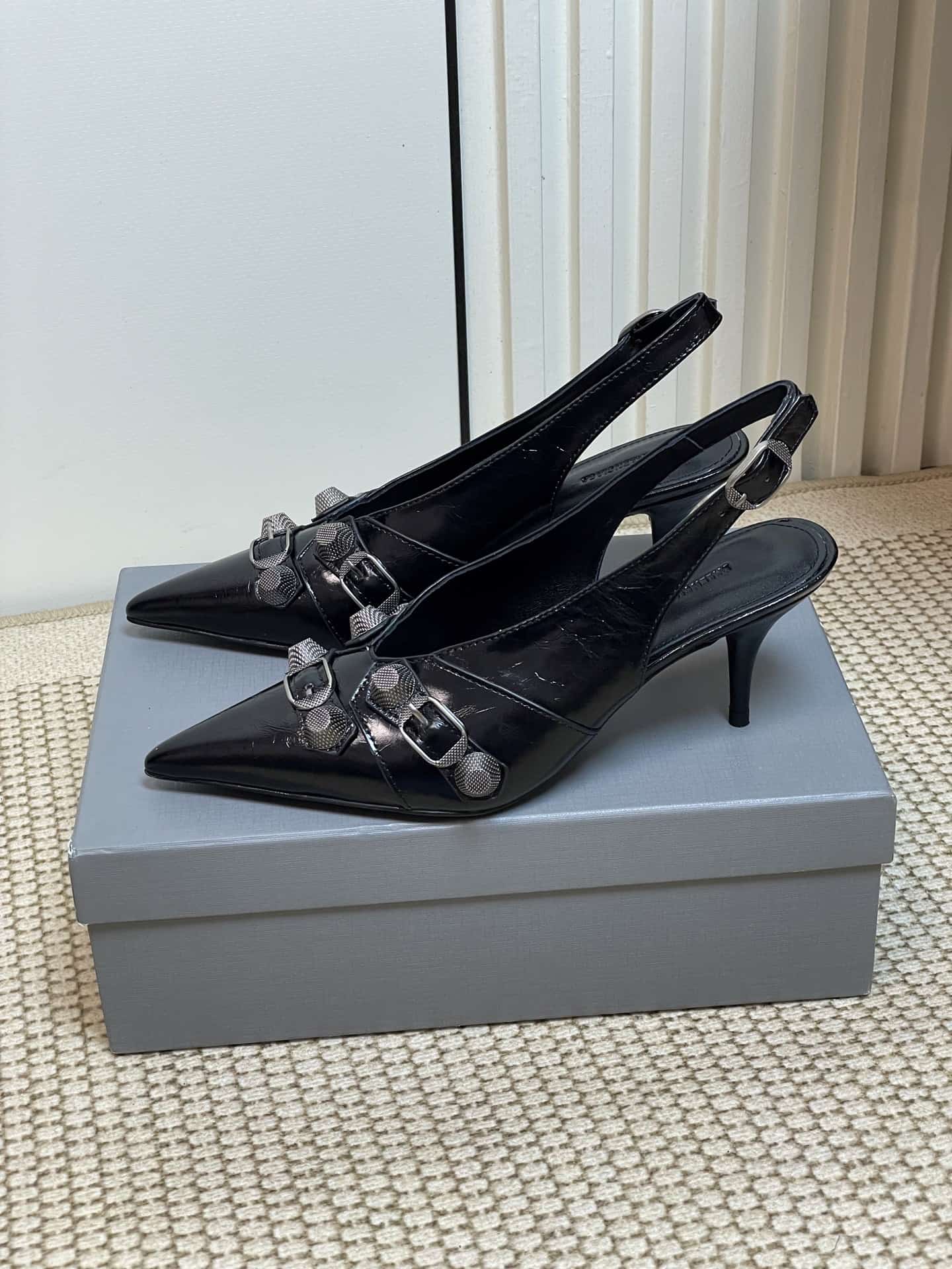 Balenciaga Leather Studded Accents Slingback Pump Shoes Women