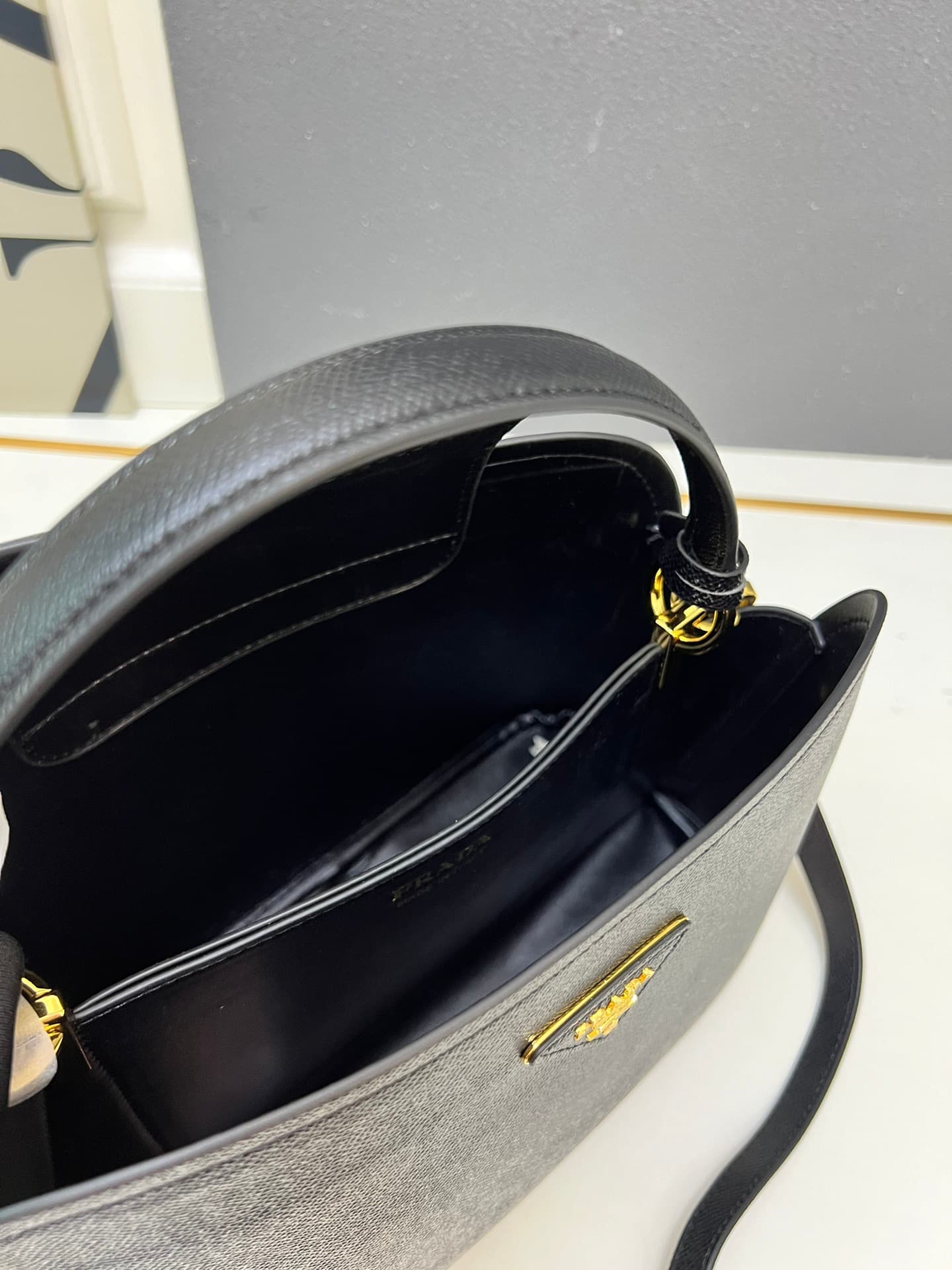Prada Saffiano Leather Matinée Handbag Black