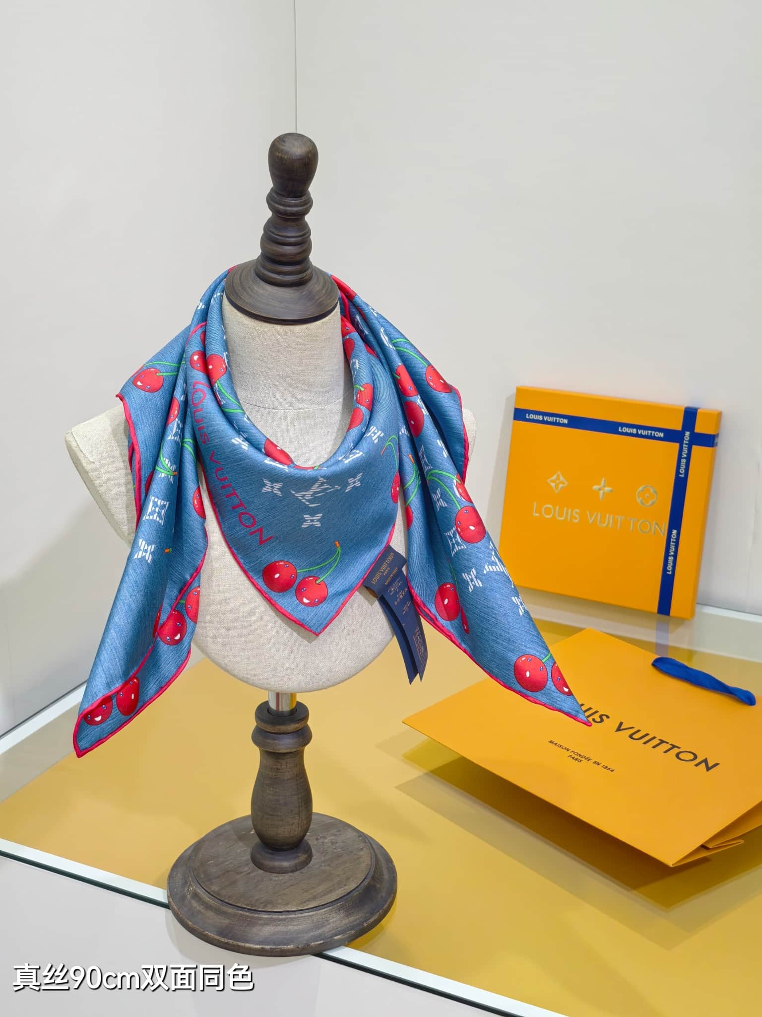 Louis Vuitton x Takashi Murakami Denim Cerise Square 90 Scarf