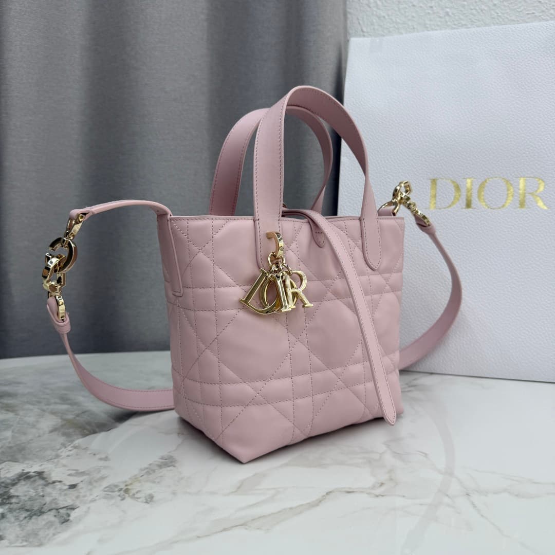 Small Dior Toujours Vertical Tote Bag Powder Pink Macrocannage Calfskin M2835 High