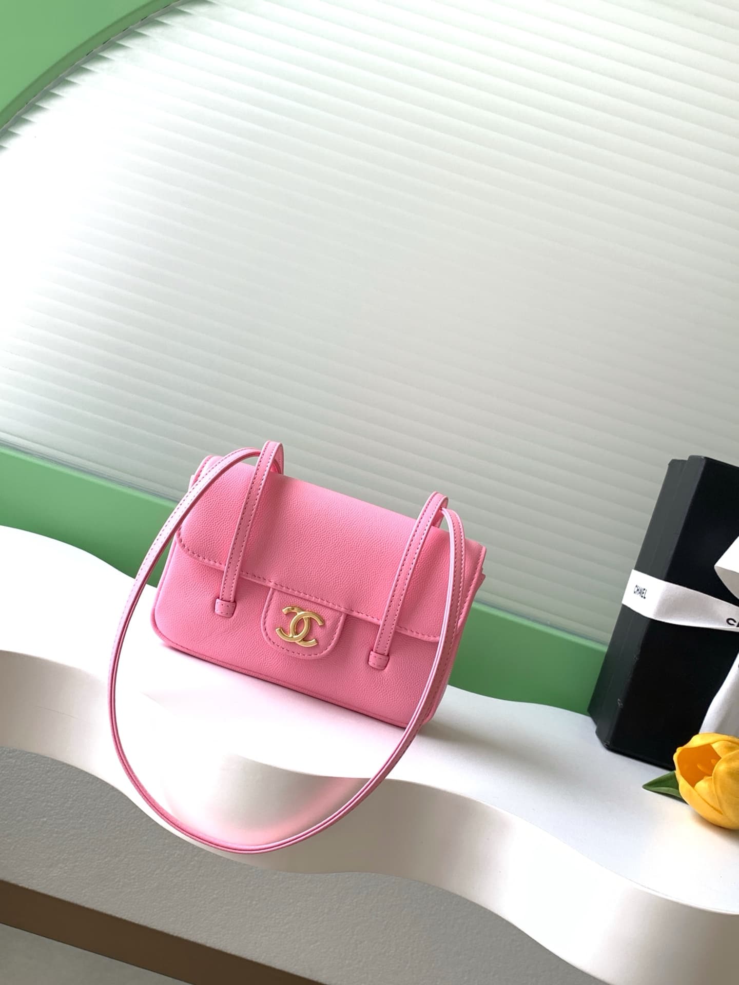 Chanel Clutch with Leather Strap Grained Shiny Calfskin & Gold-Tone Metal Pink AP5068 A