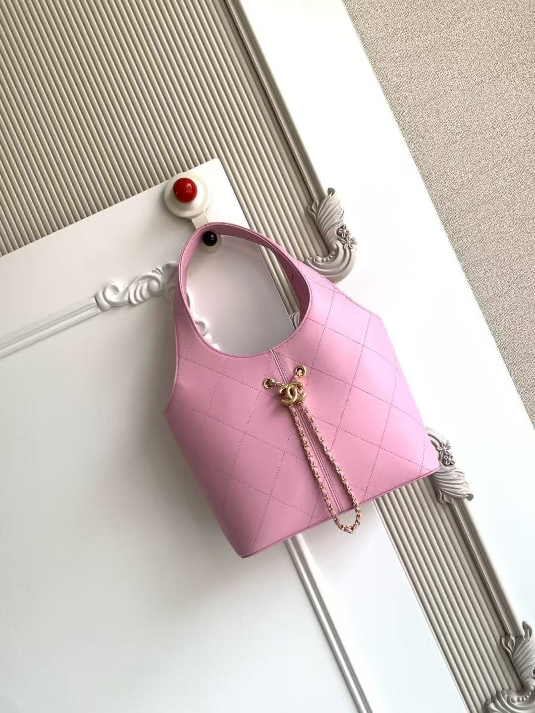 Chanel Medium Shopping Bag Pink Leather & Gold-Tone Metal AS6108 A