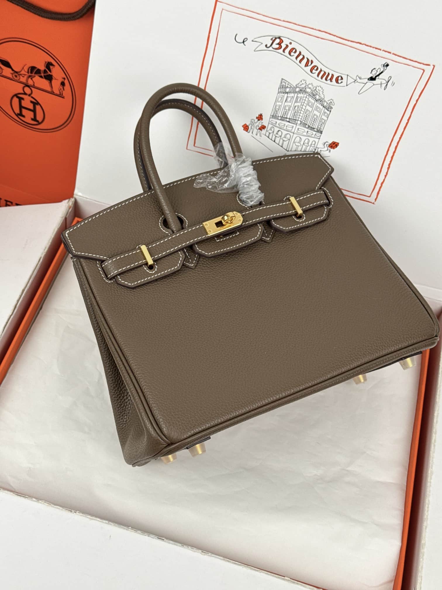 Hermes Birkin 25/30 Bag Togo Calfskin Leather Etoupe High
