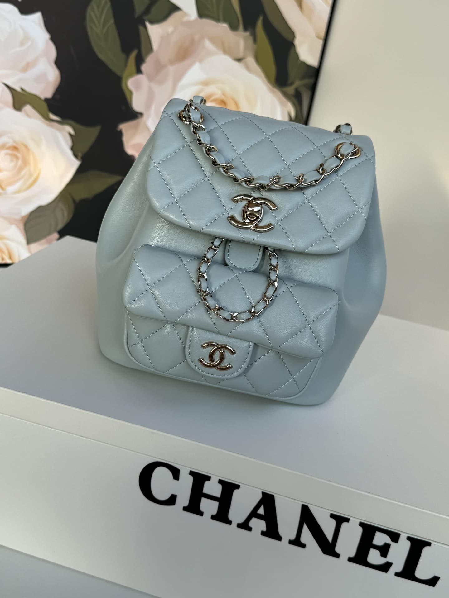 Chanel Small Quilted Duma Backpack Lambskin AS2908 Blue High