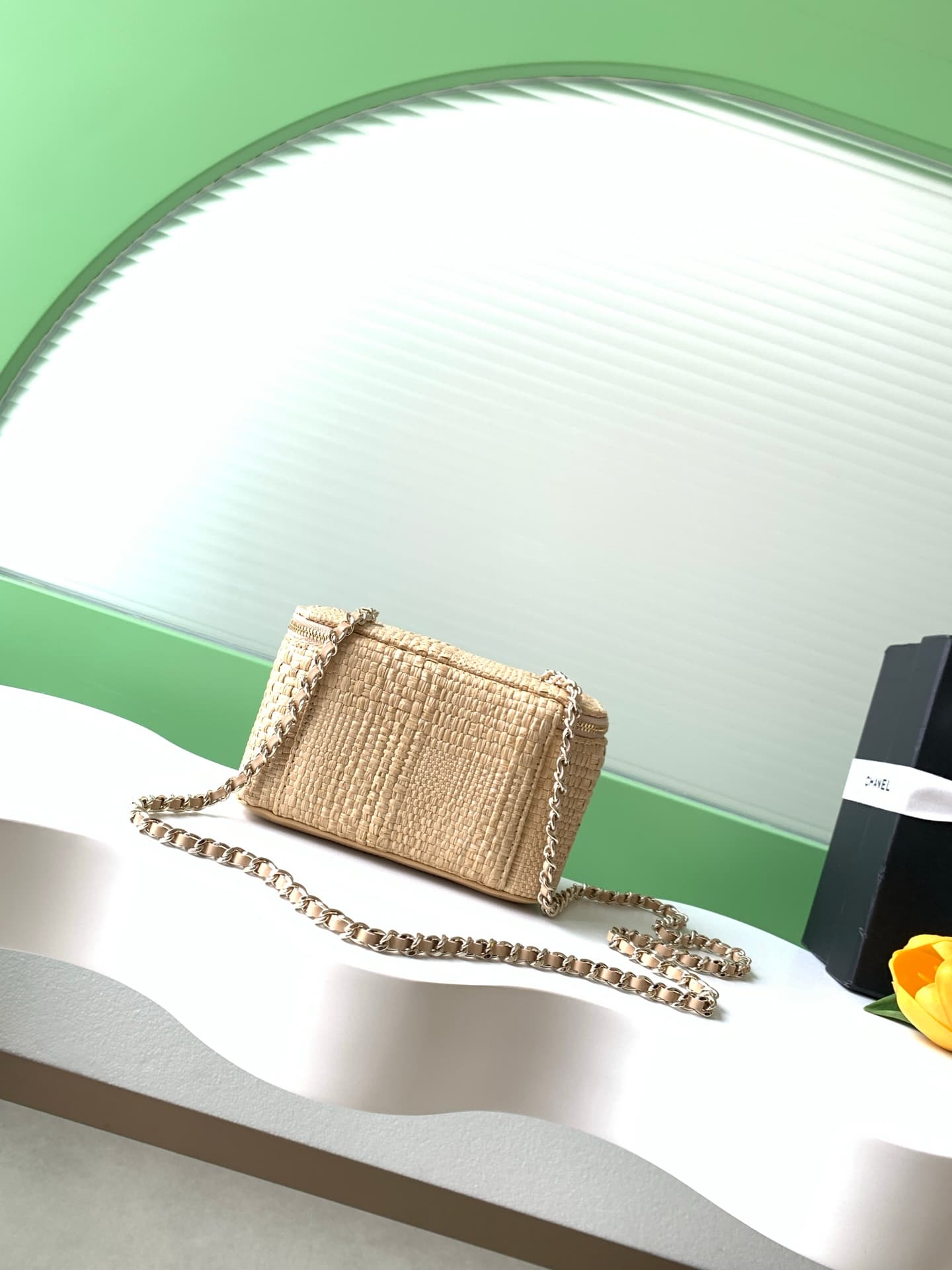 Chanel Classic Long Vanity with Chain Braided Raffia & Gold-Tone Metal Beige AP1341 High