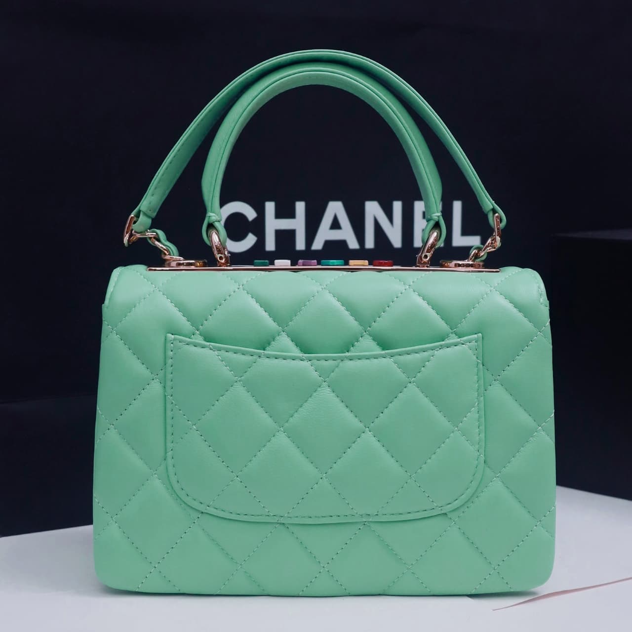 Chanel MINI FLAP BAG WITH TOP HANDLE AS4654 Lambskin &Gold-Tone Metal Green A