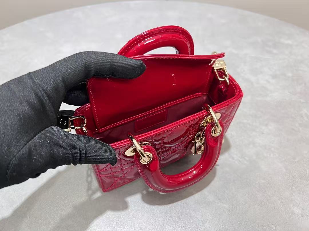 LADY D-JOY BAG MICRO Patent Cannage Calfskin Red High