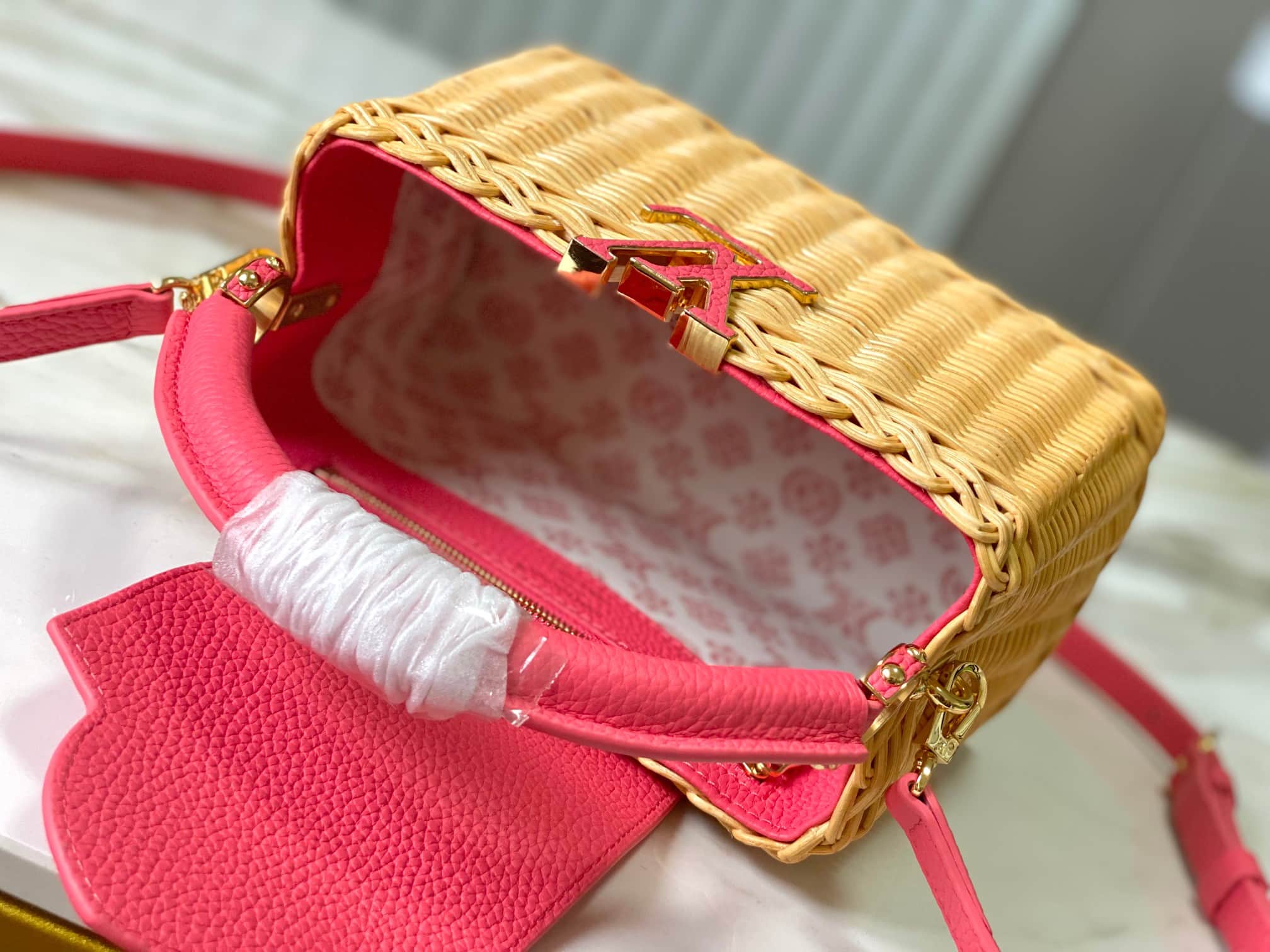 Louis Vuitton Capucines Mini Rattan and cowhide leather M26005 Pink Top