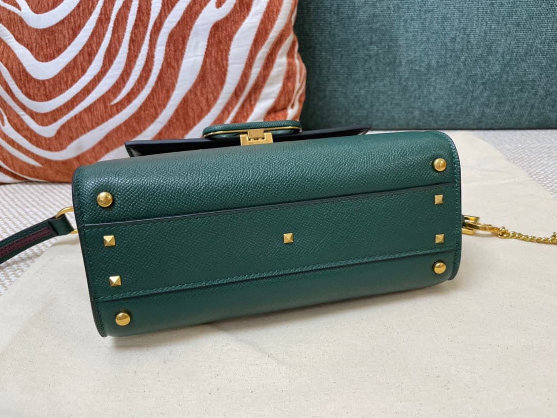Valentino Mini Vsling Handbag In Dark Green Grainy Calfskin High