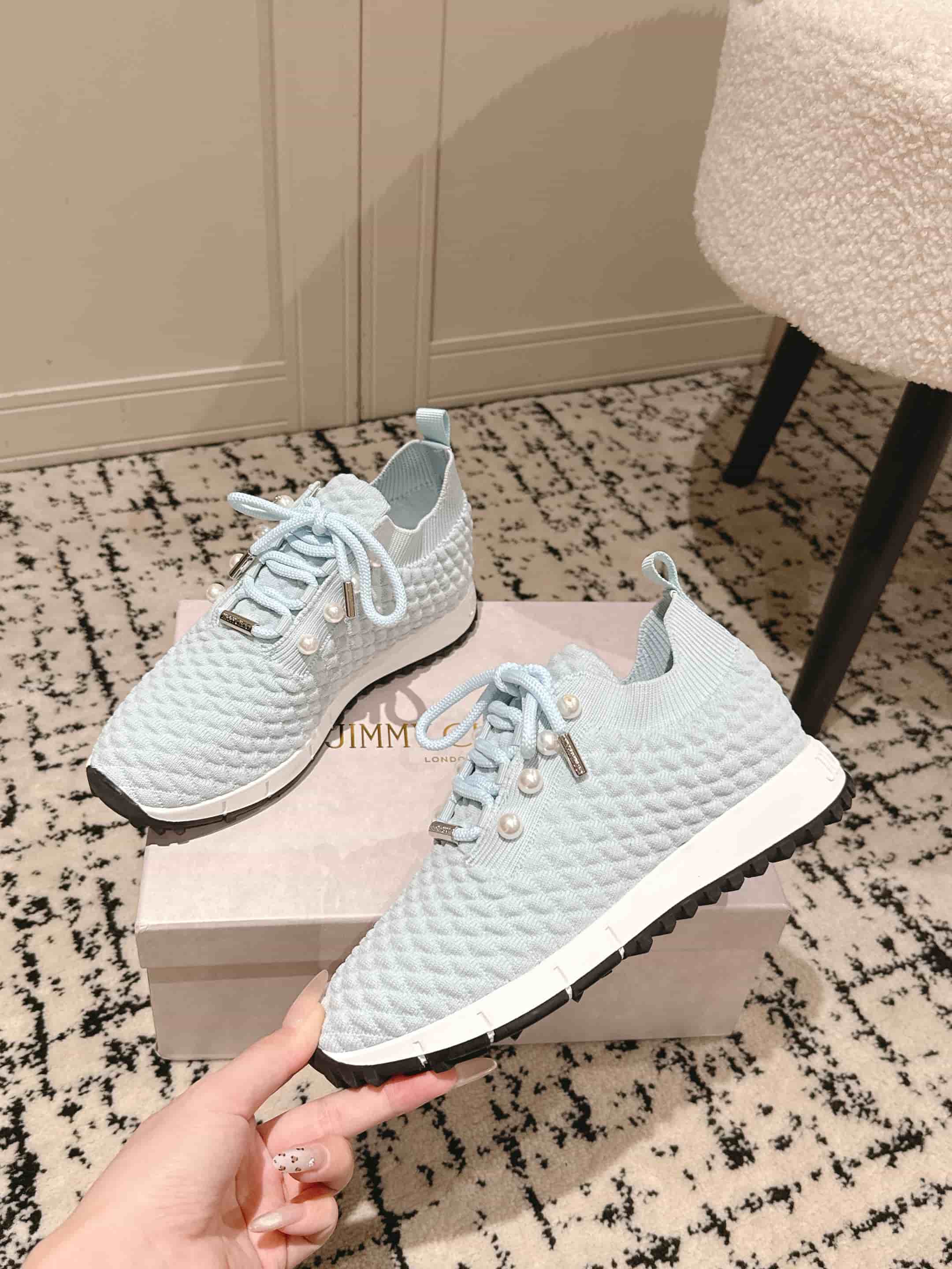 Jimmy Choo Veles Imitation Pearl Knit Sneaker Shoes Women