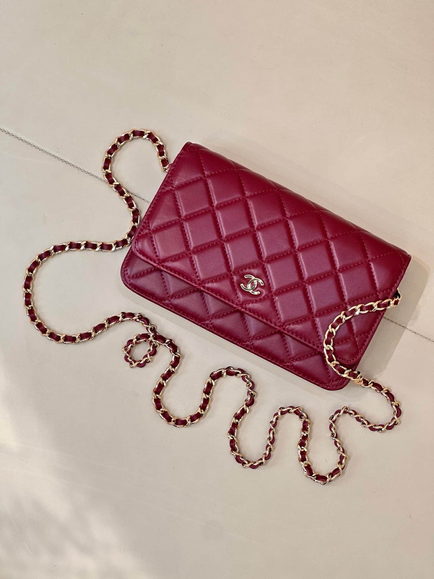 Chanel Wallet on Chain Lambskin& Gold-tone Metal AP0250 Claret TOP
