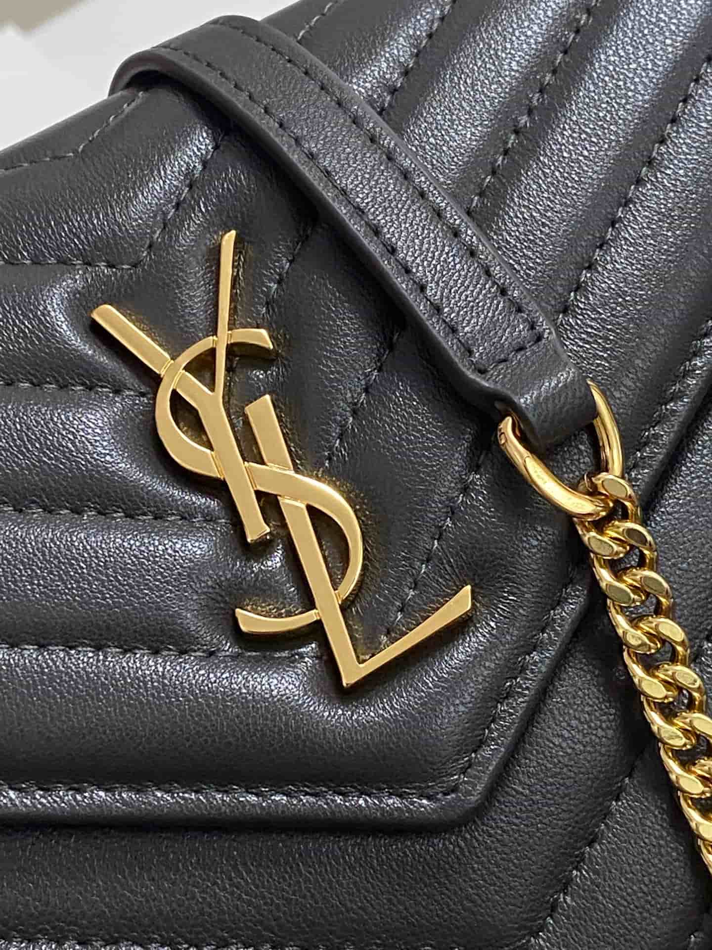 Saint Laurent Monogram Matelassé Cassandre Wallet on Chain Black Lambskin 393953 High