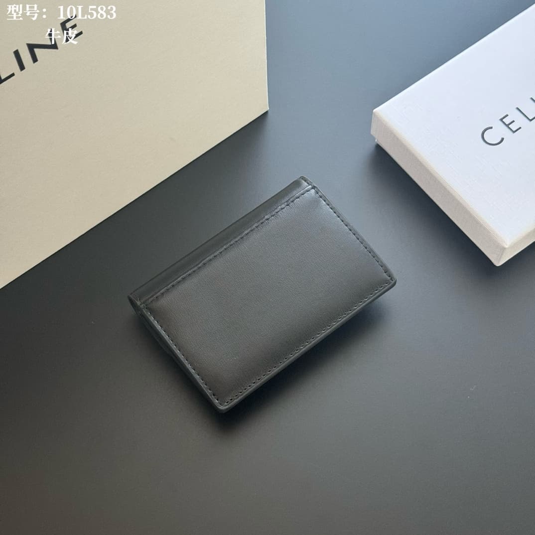Celine Triomphe Flap Card Holder in shiny black calfskin High