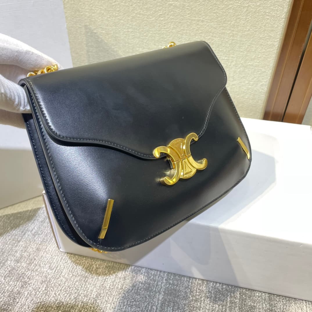 Celine Triomphe Saddle Bag in Black Shiny Calfskin High