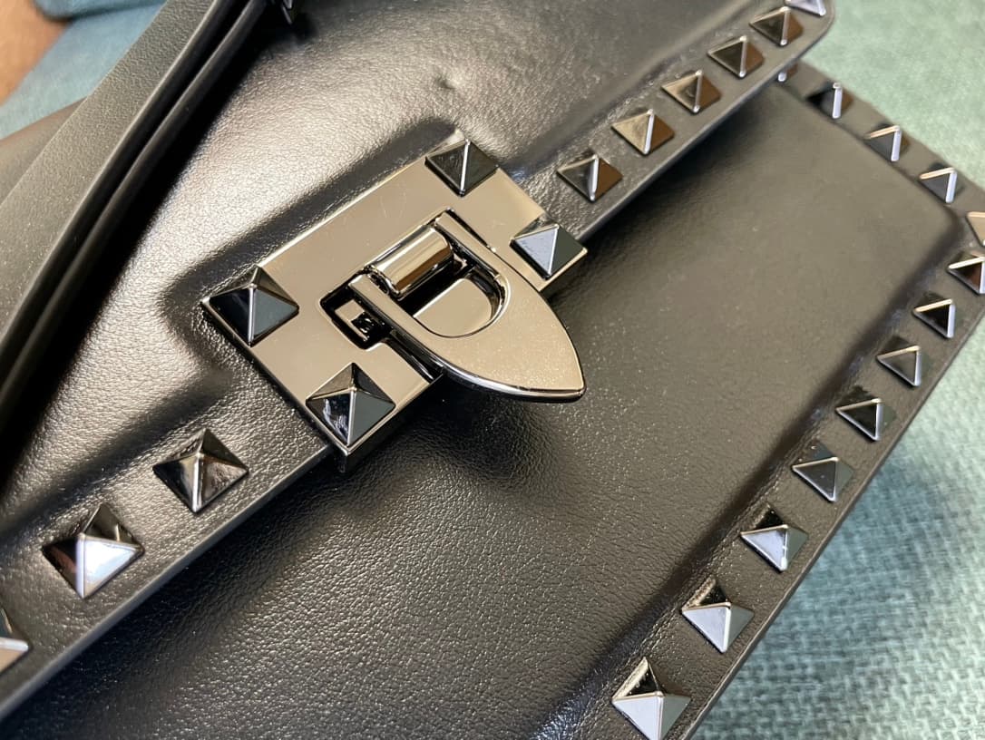 Valentino Garavani Rockstud23 Small Shoulder Bag smooth black calfskin leather high