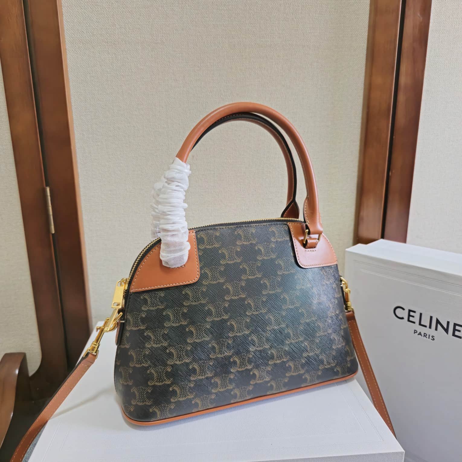 Celine Teen Honorine Bag in Triomphe Canvas and Calfskin High