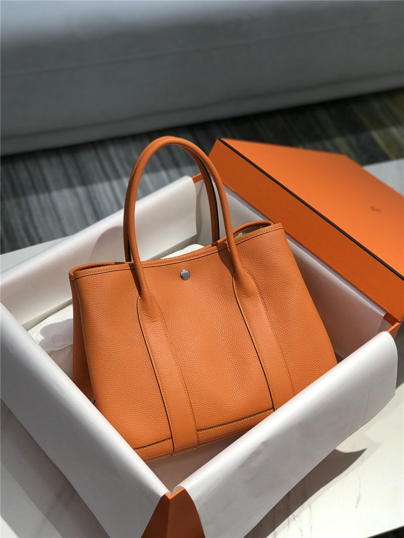 Hermes Garden Party 30/36 Bag Calfskin In Orange High