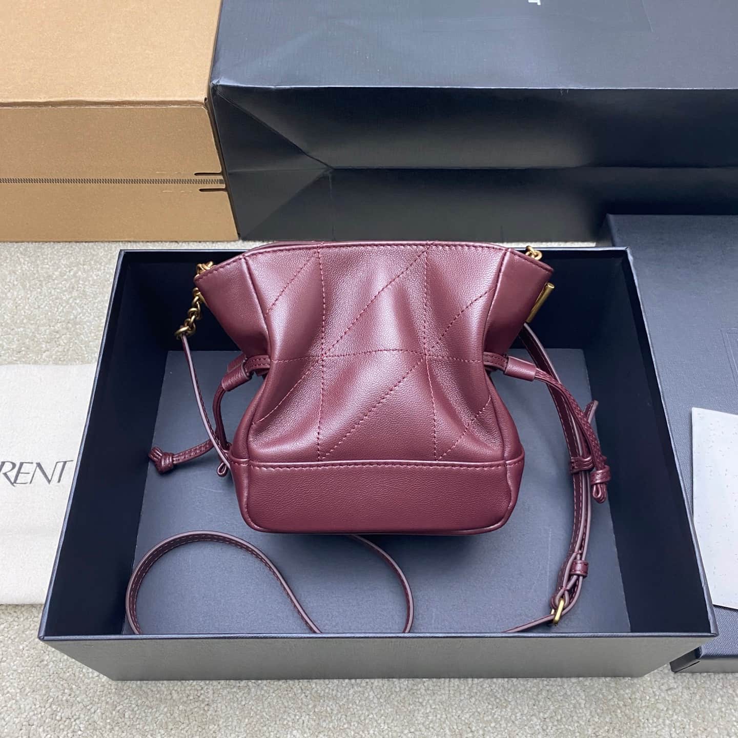 Saint Laurent Jamie Mini Leather Bucket Bag Burgundy Lambskin 859174 High