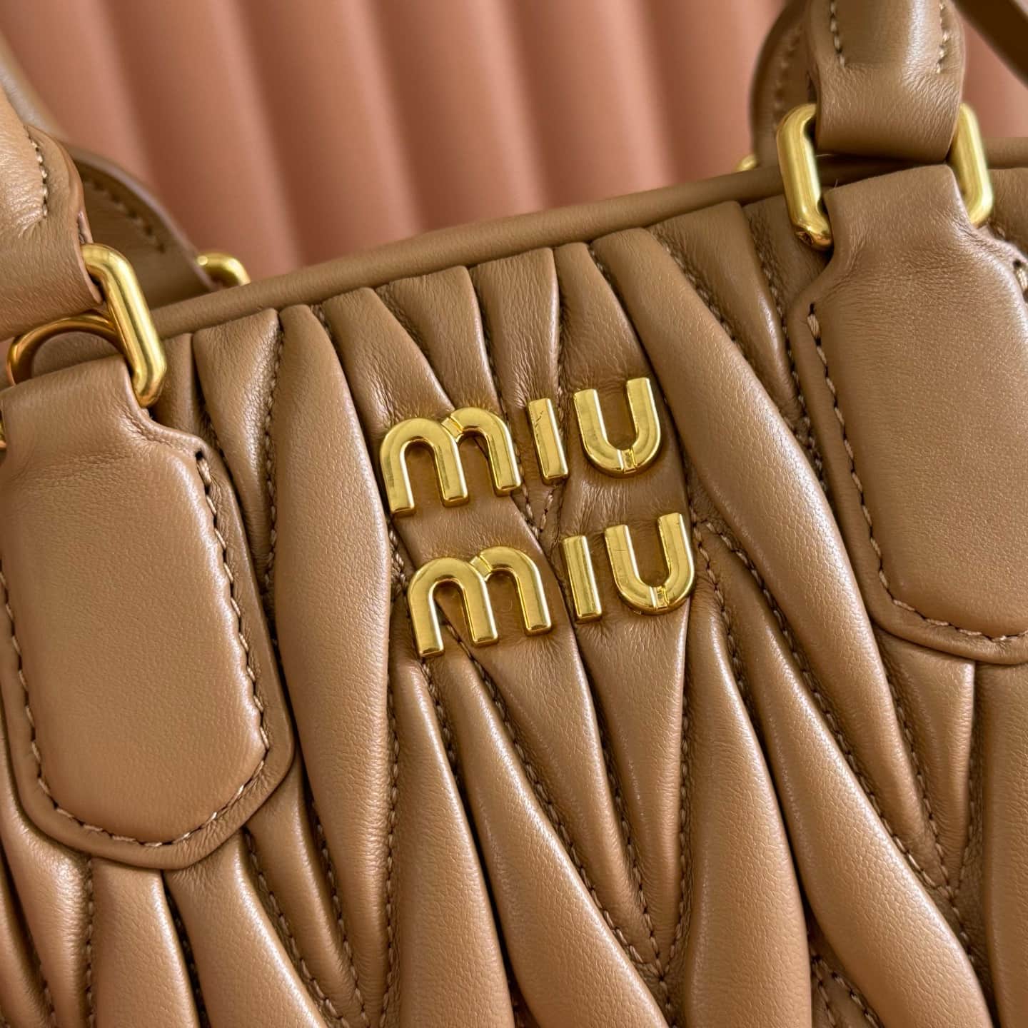 Miu Miu Arcadie Matelassé nappa leather bag Caramel 5BB191 TOP