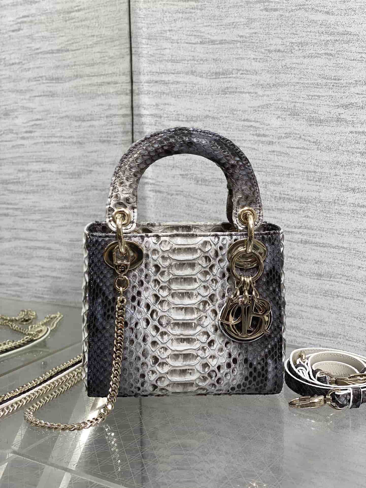 MINI LADY Dior BAG Cannage Python Gold-tone Metal High