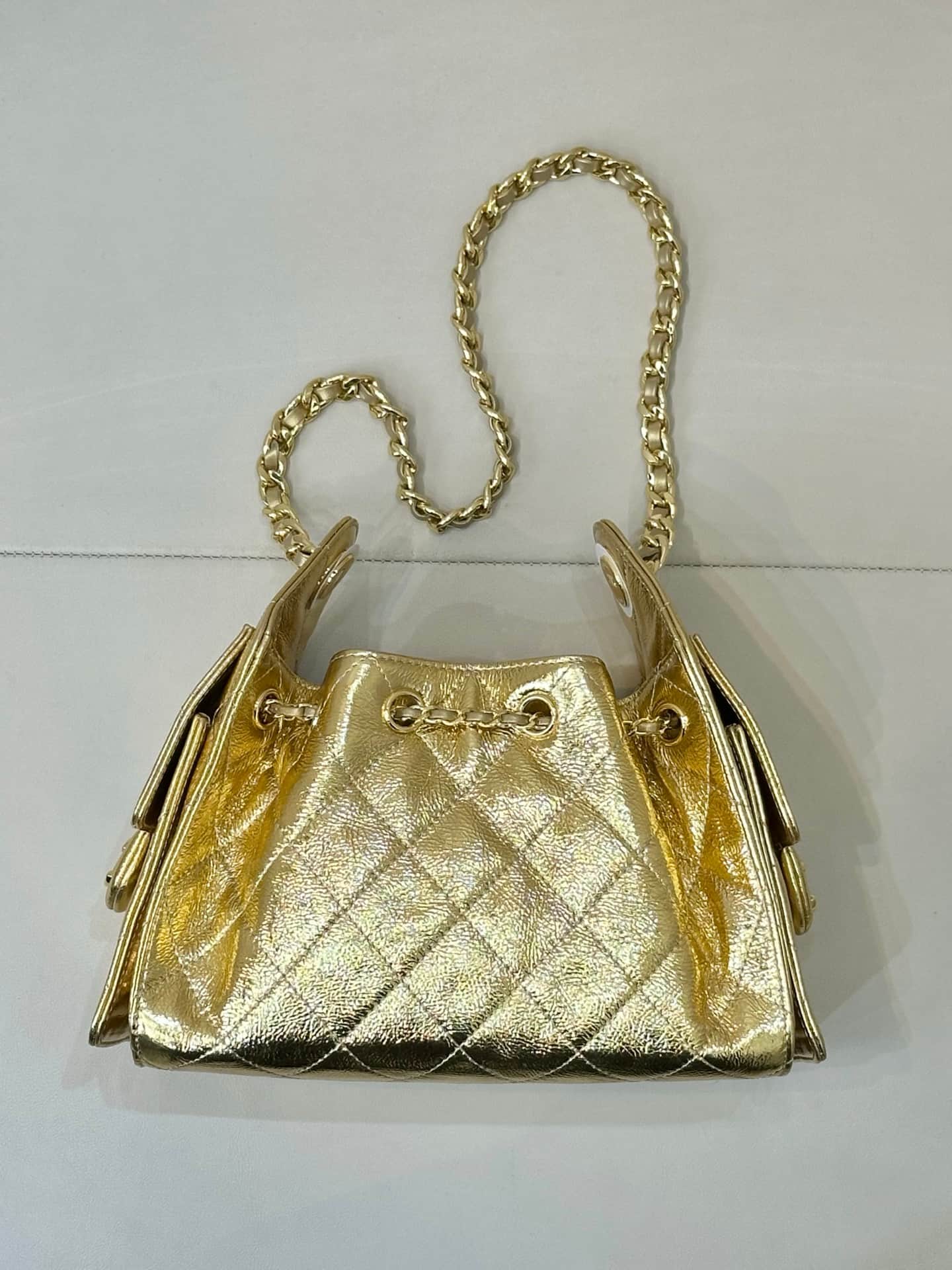 Chanel 25 Mini Hobo handbag AS5631 Metallic Calfskin & Gold-Tone Metal Gold TOP