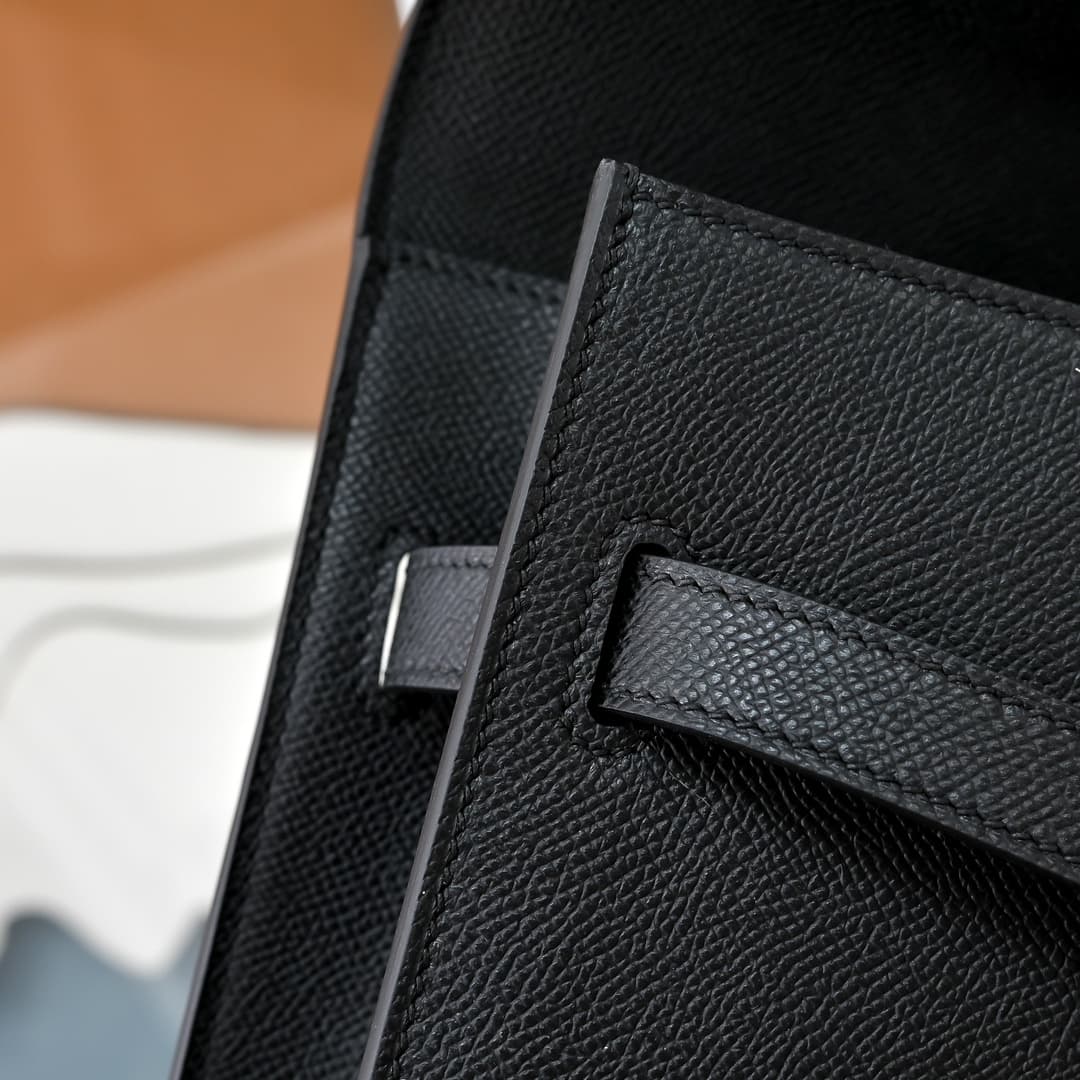 Hermes Kelly depeches Epsom 36 briefcase In Black Gold Metal CalfskIn WAX High