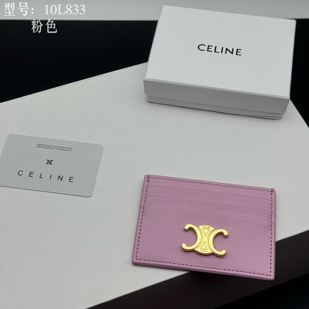 Celine Card Holder Triomphe in Shiny Calfskin Leather Pink High