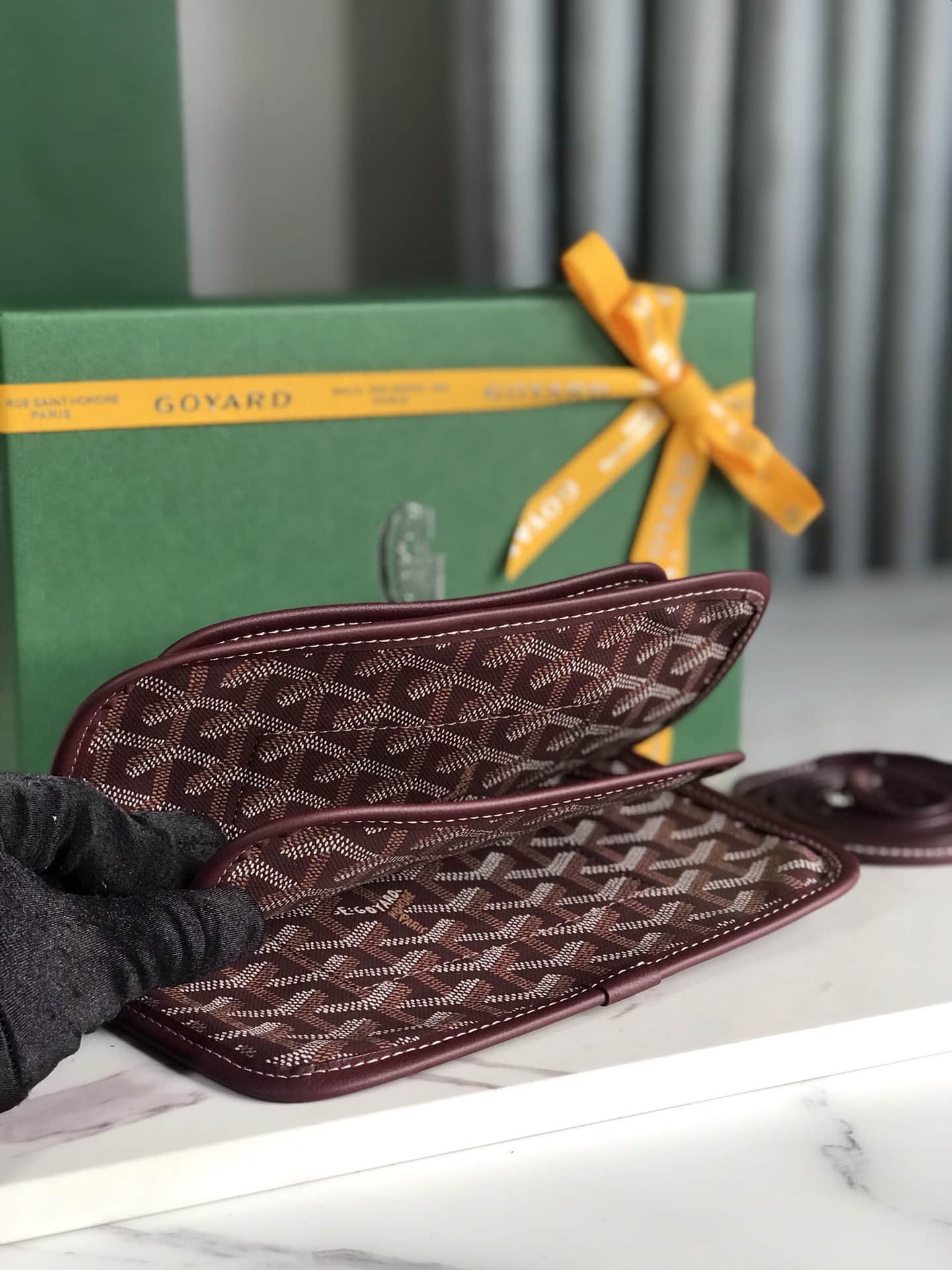 Plumet Pocket Wallet Goyardine Canvas & Chevroches Calfskin Burgundy High