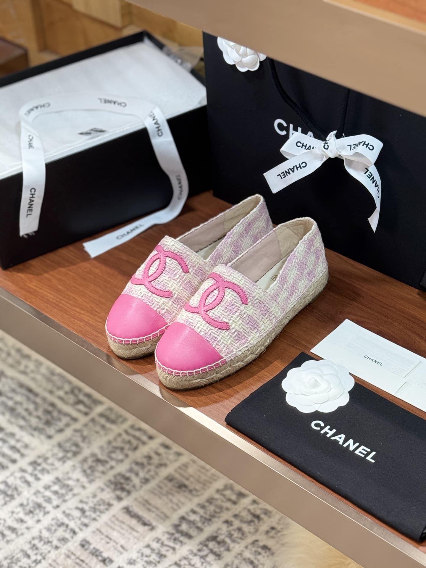 Chanel Tweed CC Cap Toe Espadrille Flats Shoes Women