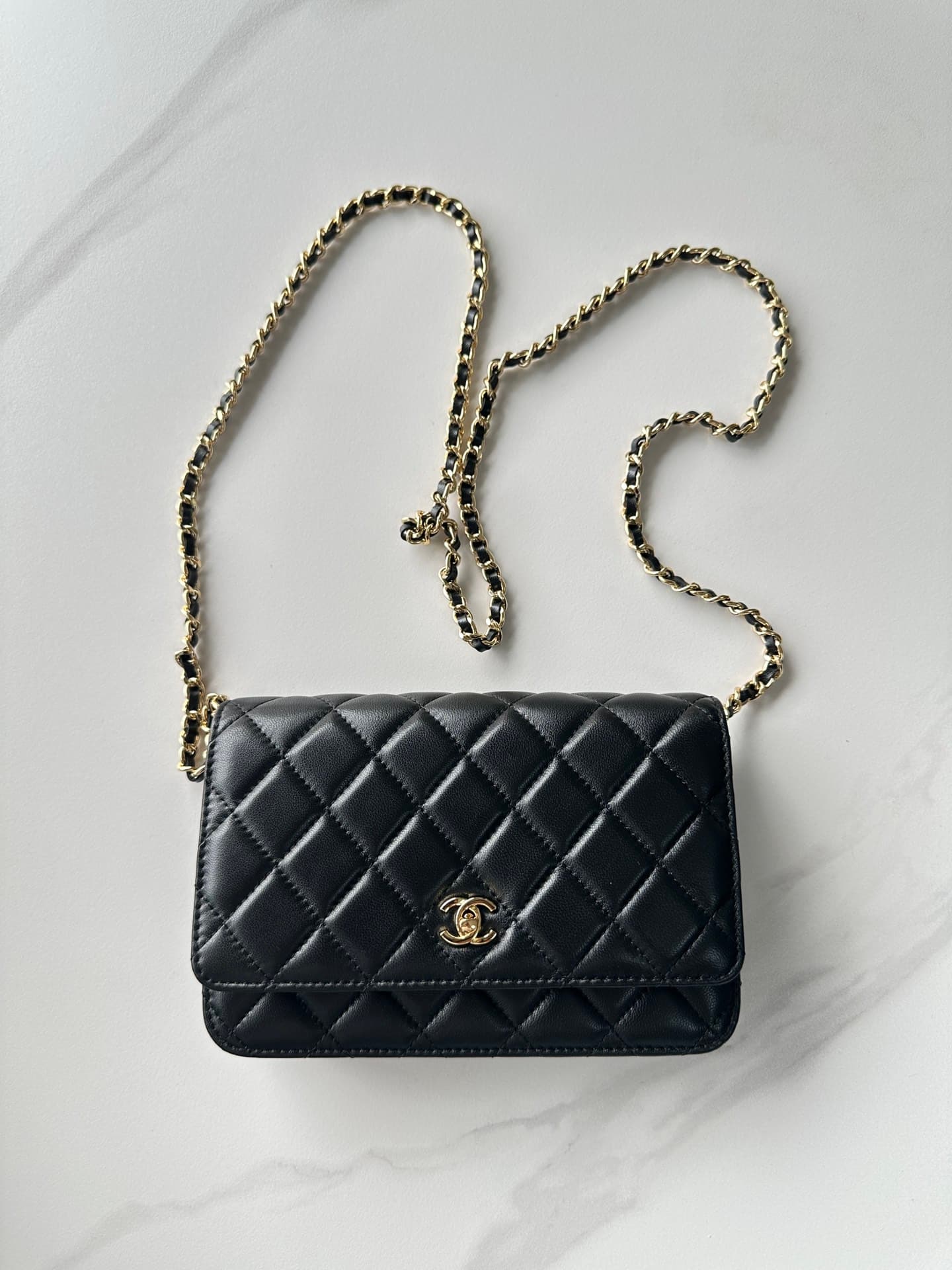 Chanel Classic Wallet on Chain Shiny Lambskin & Gold-Tone Metal AP4241 Black High
