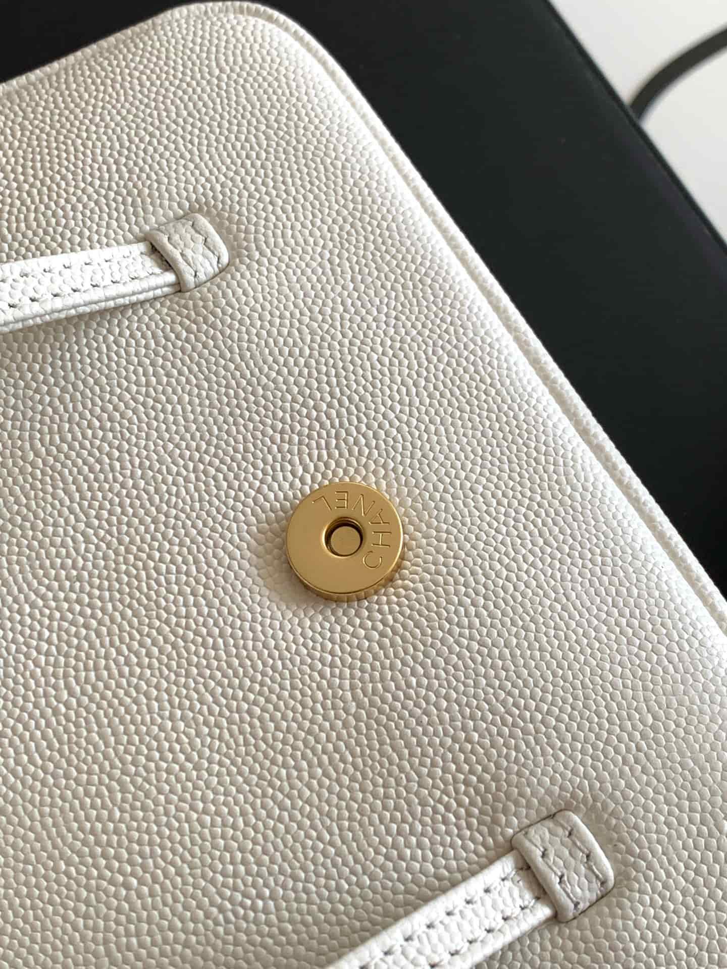 Chanel Clutch with Leather Strap Grained Shiny Calfskin & Gold-Tone Metal White AP5068 A