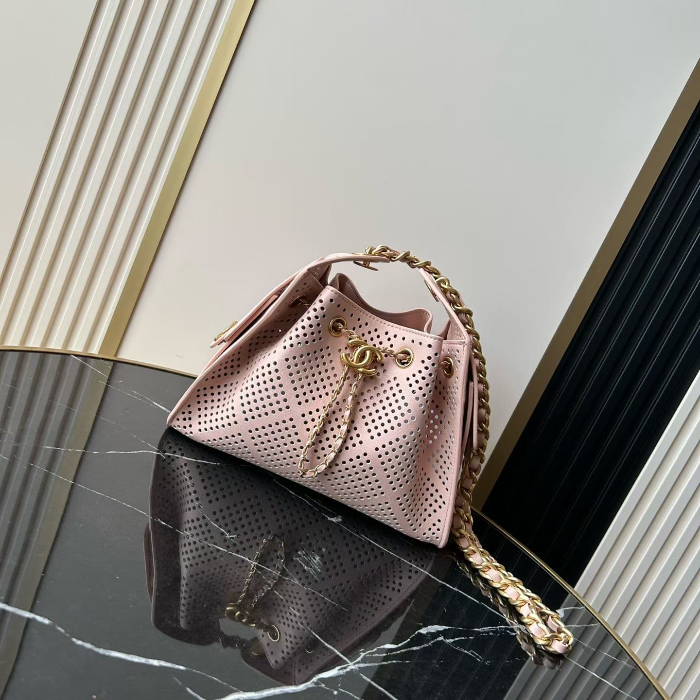 CHANEL 25 Mini Handbag Perforated Calfskin & Gold-Tone Metal Light Pink AS5631 A