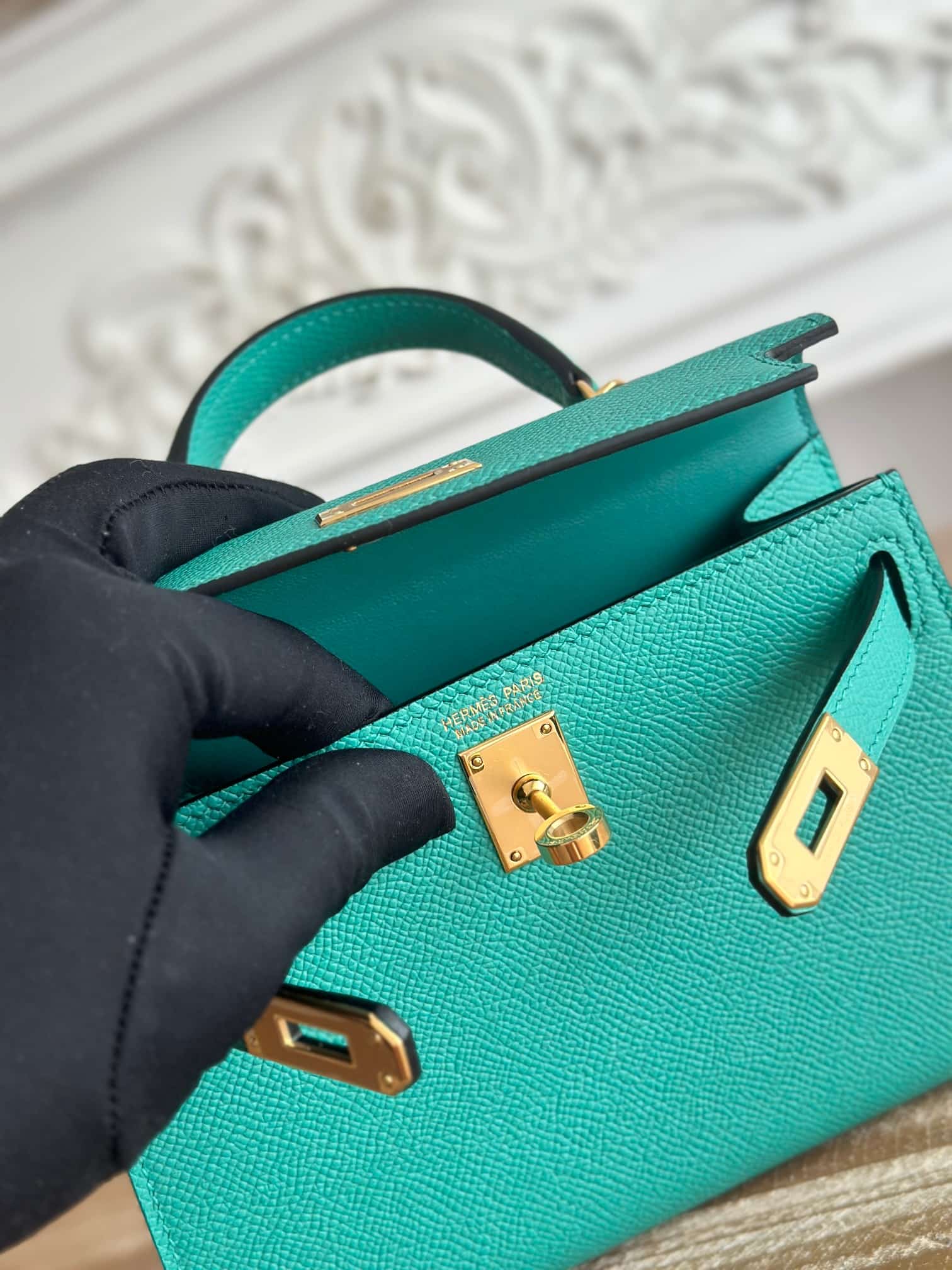 Hermes Kelly Mini II Bag Epsom Leather WAX Vert Veronese High
