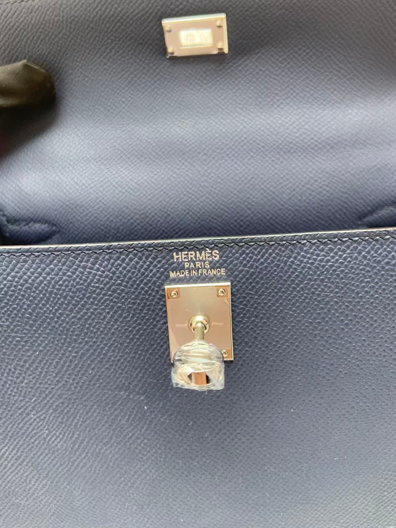 Hermes Kelly 25/28cm Sellier Bag Epsom Leather Silver/Gold Metal In Navy WAX High