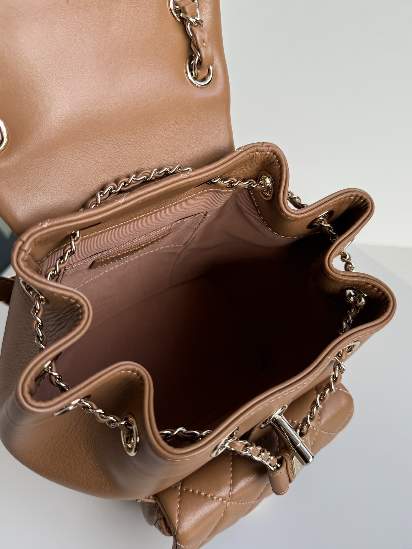 Chanel Small Quilted Duma Backpack Lambskin AS2908 Caramel High