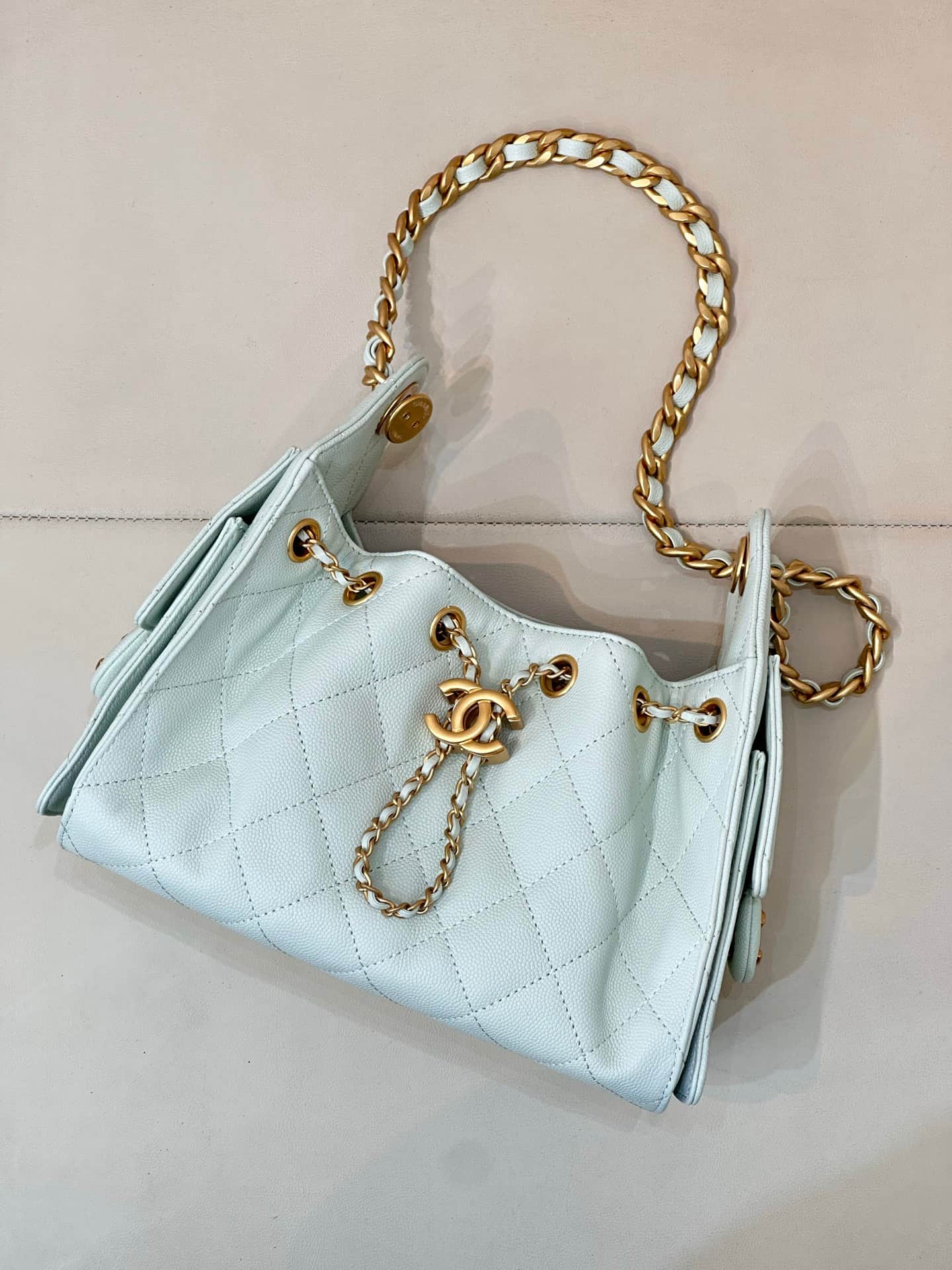 CHANEL 25 Mini Handbag AS5631 Grained Calfskin & Gold-tone Metal Light Green TOP