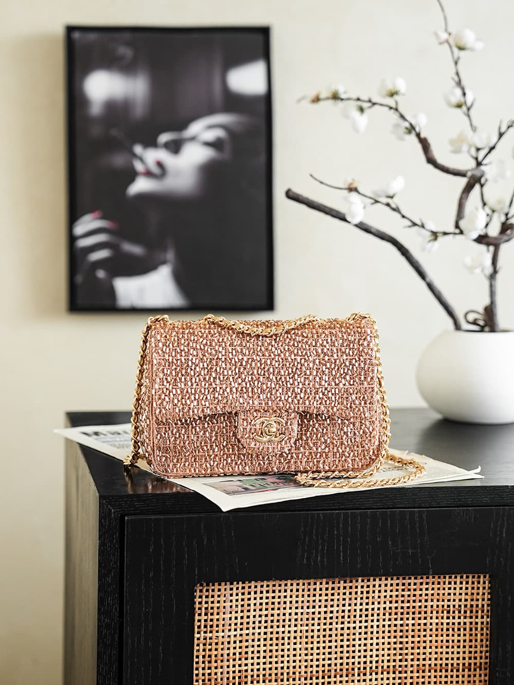 Chanel Flap Bag With Gold Sequins A